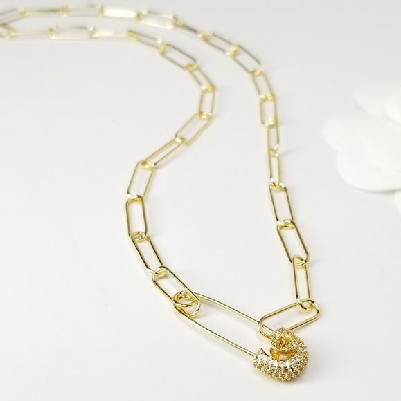 NWT Safety Pin Pave CZ Paperclip Choker Necklace - Picture 3 of 9